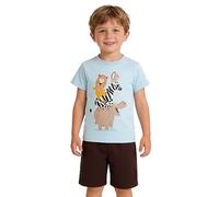 Boys 2026 Cute Animal Print Short Sleeve Summer Set Two Piece Casual Comfortable Daily (Sky Blue, 3-4 Years)