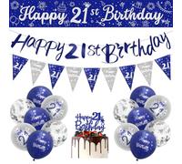 Boys 21st Birthday Decorations Blue Silver 21st Birthday Party Decorations 16 Pack Navy Silver Boy Banner Bunting Kit by Sheinly