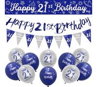 Boys 21st Birthday Decorations Blue Silver 21st Decorations for Boys Navy Silver Happy 21st Birthday Decorations for Him by Wonsta