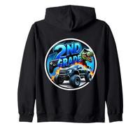 Boys 2nd Grade Back To School Gaming Controller T-rex Truck Zip Hoodie