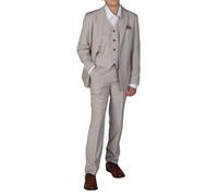 Boys 3 Piece Beige Suit Classic Birdseye Wedding - Stone 13
