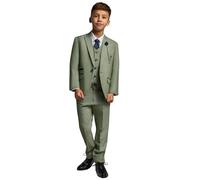Boys 3 Piece Sage Green Check Suit Tweed Tailored Fit Wedding - Sage 14