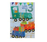 Boys 3rd Birthday Card with Trains 7.5" x 5.25"