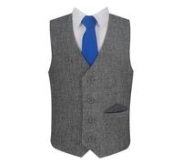 Boys 4 PC Herringbone Tweed Dark Grey Suit: Formal Waistcoat Set for Pageboy & Wedding Occasions Size 6 Years