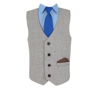 Boys 4 PC Herringbone Tweed Dark Grey Suit: Formal Waistcoat Set for Pageboy & Wedding Occasions Size 7 Years