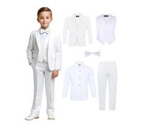 Boys 5-Piece Tuxedo Set - Includes Formal Jacket, Pants, Shirt, Vest & Bow Tie - Black, White, 8