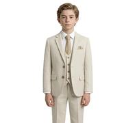 Boys' 7-Piece Self-Patterned Beige Suit Set - Slim Fit Wedding Special Occasion Outfit Size 4 Years UK