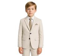 Boys' 7-Piece Self-Patterned Beige Suit Set - Slim Fit Wedding Special Occasion Outfit Size 7 Years UK
