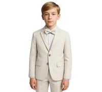 Boys' 7-Piece Self-Patterned Beige Suit Set - Slim Fit Wedding Special Occasion Outfit Sizes 10 Years UK