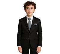 Boys' 7-Piece Self-Patterned Black Suit Set - Slim Fit Wedding Special Occasion Outfit Size 4 Years UK