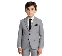 Boys' 7-Piece Self-Patterned Grey Black Suit Set - Slim Fit Wedding Special Occasion Outfit Size 9 Years UK