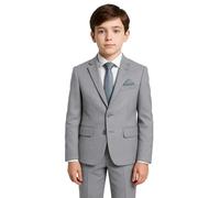 Boys' 7-Piece Self-Patterned Grey Suit Set - Slim Fit Wedding Special Occasion Outfit Size 6 Years UK