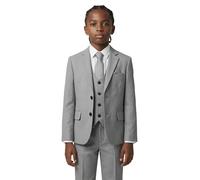 Boys' 7-Piece Self-Patterned Grey Suit Set - Slim Fit Wedding Special Occasion Outfit Sizes 10 Years UK