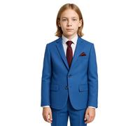 Boys' 7-Piece Self-Patterned Indigo Blue Suit Set - Slim Fit Wedding Special Occasion Outfit Size 4 Years UK