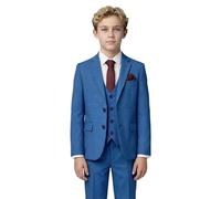 Boys' 7-Piece Self-Patterned Indigo Blue Suit Set - Slim Fit Wedding Special Occasion Outfit Sizes 16 Years UK