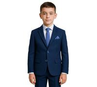 Boys' 7-Piece Self-Patterned Navy Blue Suit Set - Slim Fit Wedding Special Occasion Outfit Size 6 Years UK