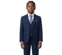 Boys' 7-Piece Self-Patterned Navy Blue Suit Set - Slim Fit Wedding Special Occasion Outfit Size 9 Years UK