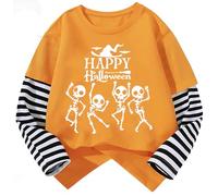 Boys Age 1-2 Years Old Halloween Long Sleeve Shirts Toddler Shirts Glow in The Dark Skeleton Tshirts Kids Orange Tops Cotton Casual Tees Crewneck Winter Clothes