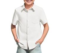 Boys and Girls Button-Down Pocket Shirts Short Sleeve Gradient Shirt Kids Summer Casual Beach Shirts Music Notes, White, 13- 14 Years