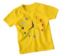 Boys and Girls Colorful Clock National Numeracy Number Day Maths Day Ideas T-Shirt Tee for Kids #ND 3-4 Years Yellow
