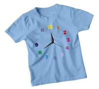 Boys and Girls Colorful Clock Number Day Ideas T-Shirt Tee for Kids #ND 9-11 Years Sky Blue