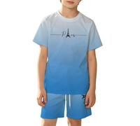 Boys and Girls Cool Gradient City Graphic Breathable Mesh Short Sleeve Tee and Shorts Outfit for Active Play, Summer Set with Urban Design, 2-8 Years (White, 3-4 Years)