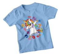 Boys and Girls Dabbing Unicorn Math Number Day Ideas T-Shirt Tee for Kids #ND 5-6 Years Sky Blue