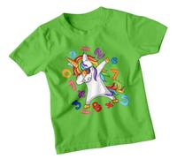 Boys and Girls Dabbing Unicorn Math Number Day Maths Day Ideas T-Shirt Tee for Kids #ND 7-8 Years Lime