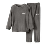 Boys And Girls' Flannel Long Sleeve And Pants Winter Warm Soft Fuzzy Loungewear With Fleece Sweatpants Junior Size Robe Grey
