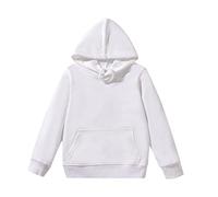 Boys and Girls Hoodies Warm Soft Pullover Sweatshirt Plain Long Sleeve Top Hooded Jumper School for Childrens Unisex Age 2-13 Years White