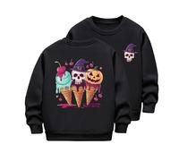 Boys and Girls Long Sleeved and Fleece Warm Hoodie Funny Halloween Witch Hat Jack Casual Thick Round Neck Children's Wear Pumpkin Costume for TKids (Black, 5-6 Years)