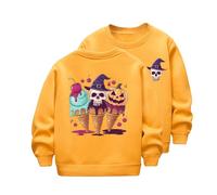 Boys and Girls Long Sleeved and Fleece Warm Hoodie Funny Halloween Witch Hat Jack Casual Thick Round Neck Children's Wear Pumpkin Costume for TKids (Yellow, 7-8 Years)