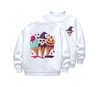 Boys and Girls Long Sleeved and Fleece Warm Hoodie Funny Halloween Witch Hat Jack Casual Thick Round Neck Children's Wear Pumpkin Costume for TKids (White, 5-6 Years)