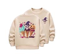 Boys and Girls Long Sleeved and Fleece Warm Hoodie Funny Halloween Witch Hat Jack Casual Thick Round Neck Children's Wear Costume Halloween Boys Pumpkin (Khaki, 5-6 Years)