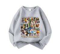 Boys' and girls' round-neck sweatshirts, Italian Brain AI Animal Anime children's long-sleeved pure cotton sweatshirts for autumn,Grey,140cm