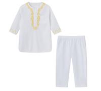 Boys and Girls Spring Summer and Autumn Middle and Large Children's Embroidery Pattern Round Tie Pocket Long Sleeve Trousers Suit Baby ' Boy Clothes (White, 18-30 Months)