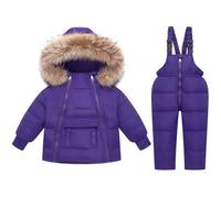 Boys and Girls Winter Baby Ski Suits Thickened Down Jacket Children's Ski Clothing Boys Snowsuit Hood Girls Windproof Warm Two Piece Ski Suit + Ski Trousers Suit