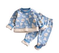 Boys and Toddlers' Fleece Lined Pajamas Set Baby Winter Long Sleeve Cotton Sleepwear Cartoon Dinosaur Loungewear Warm Clothes Toddler Girl Winter Clothes (F, 4-5 Years)