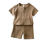 Boys and Toddlers' Outfit Sets Breathable Shorts+T-Shirts Kids Colour Blocked Cute Apparel Short Sleeve Top Crew Neck Stylish Letter Pattern Set Birthday Party Casual Outfits Brown