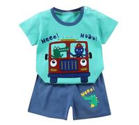 Boys and Toddlers' Outfit Sets Button Down Shirts Clothes Hawaiian Shirt Short Dinosaur Monster Print Top Sleeve Crew Neck Floral Cute Daywear Merchandise Gift