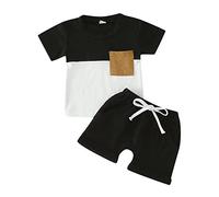 Boys and Toddlers' Outfit Sets Casual Kids Colour Blocked Cute Apparel Short Sleeve Top Crew Neck Beach Vacation Suit Festival Clothes Streetwear Black