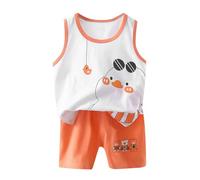 Boys and Toddlers' Outfit Sets Comfortable Set for Kids Colour Blocked Dinosaur Monster Print Top Animal Summer Outfits Floral Cute Festival Clothes Streetwear Orange