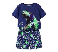 Boys and Toddlers' Outfit Sets Summer Kids Piece Dinosaur Monster Print top Short Sleeve Graphic tee Animal Outfits Stylish Letter Pattern Set Festival Clothes Dark Blue