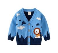 Boys and Toddler's V-Neck Knit Cardigan Sweater Cartoon Lion School Uniform Cardigan Button Down Sweater Outerwear Casual Single Breasted V Neck Sweater Cardigan Girls (Blue, 4-5 Years)