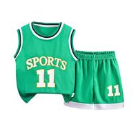 Boys Athletic Outfit Summer Sports Short Sleeve Tank Top Shorts Set for Toddler Kids Youth Lightweight Basketball Playwear (Green, 11-12 Years)