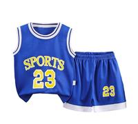 Boys Athletic Outfit Summer Sports Short Sleeve Tank Top Shorts Set for Toddler Kids Youth Lightweight Basketball Playwear (Blue, 7-8 Years)
