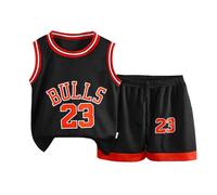 Boys Athletic Outfit Summer Sports Short Sleeve Tank Top Shorts Set for Toddler Kids Youth Lightweight Basketball Playwear (Black, 4-5 Years)