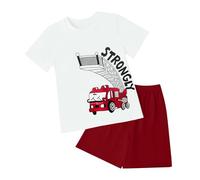 Boys Athletic Sets Children's Summer Set of Cartoon Dinosaur Print T Shirt and Shorts Breathable Children's Two Piece Set. Boys Athletic Sets (Red, 2-3 Years)