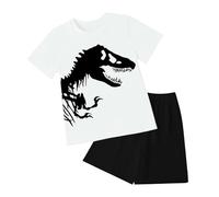 Boys Athletic Sets Children's Summer Set of Cartoon Dinosaur Print T Shirt and Shorts Breathable Children's Two Piece Set. Boys Athletic Sets (White, 11-12 Years)