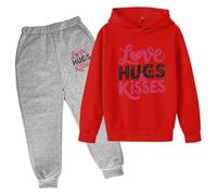 Boys Autumn Winter Casual Outfit Set Cute Printed Hoodie Pullover with Long Sleeve Underwear Clothes for Girls Outfits 9-10 Years Baby Girl My 1st Valentines Day Age 11-12